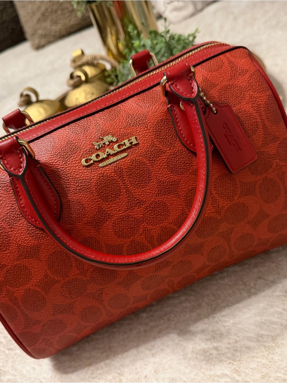 ❤️ Coach Crimson Red Signature Canvas Medium Rowan + Matching Wallet ❤️ - Picture 9 of 13